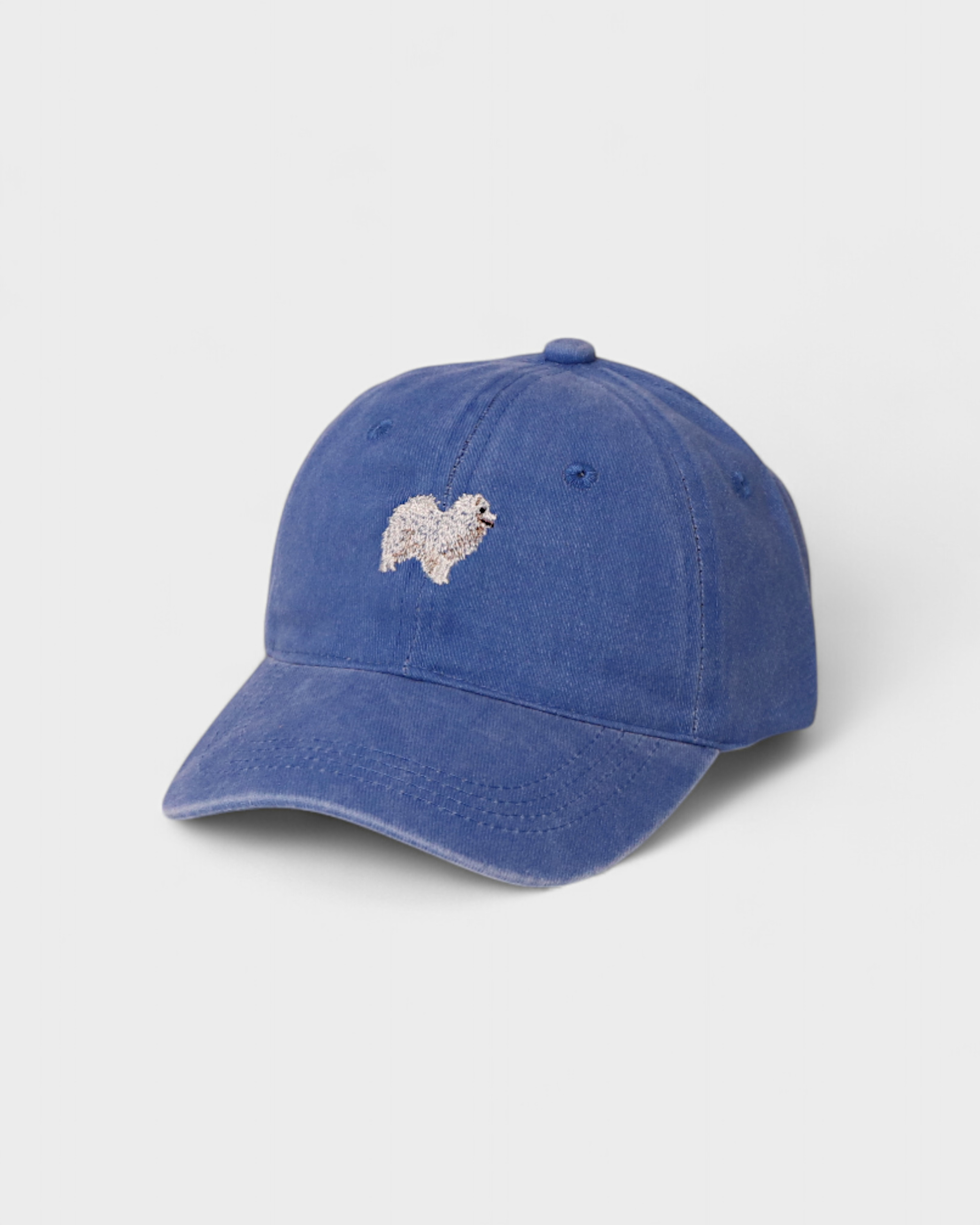 Blue Japanese Spitz personalised baseball hat with embroidered dog design on front