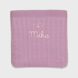 Merino baby blanket with moon and stars design, personalized embroidery.