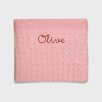 Merino Wool Baby Blanket with Embroidered Name in Pink