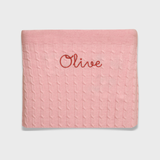 Merino Wool Baby Blanket with Embroidered Name in Pink