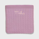 Merino baby blanket with embroidered name, soft wool, pink color.