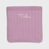 Merino baby blanket with embroidered name, soft wool, pink color.
