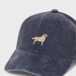 Navy blue Golden Retriever personalised baseball hat with embroidered dog design on front made of 100% washed cotton