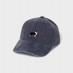 Navy blue Border Collie personalised baseball hat with embroidered dog design on front and custom embroidery option on back