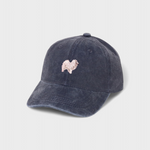 Japanese Spitz personalised navy blue washed cotton baseball hat with embroidered dog design