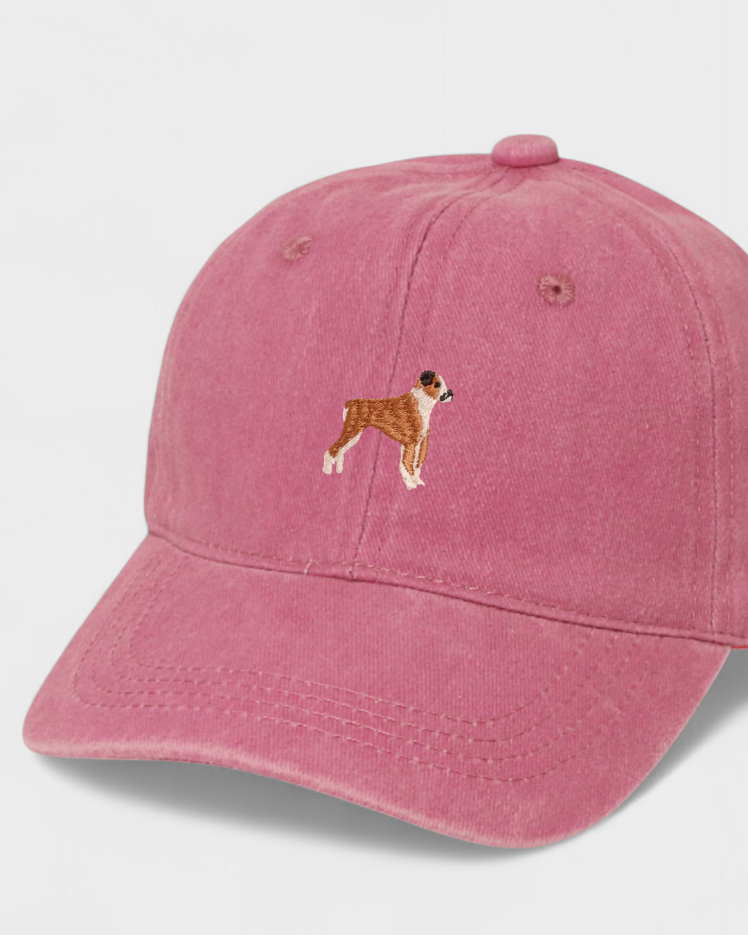Boxer Personalised Hat with embroidered Boxer dog design on front.