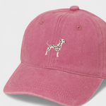 Pink Dalmatian personalised embroidered cotton baseball hat with dog design on front