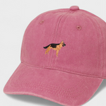 Pink German Shepherd personalised baseball hat with embroidered dog design on front made of washed cotton