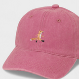 Friendly Fox Personalised Hat with hand-drawn fox embroidery on pink cotton.