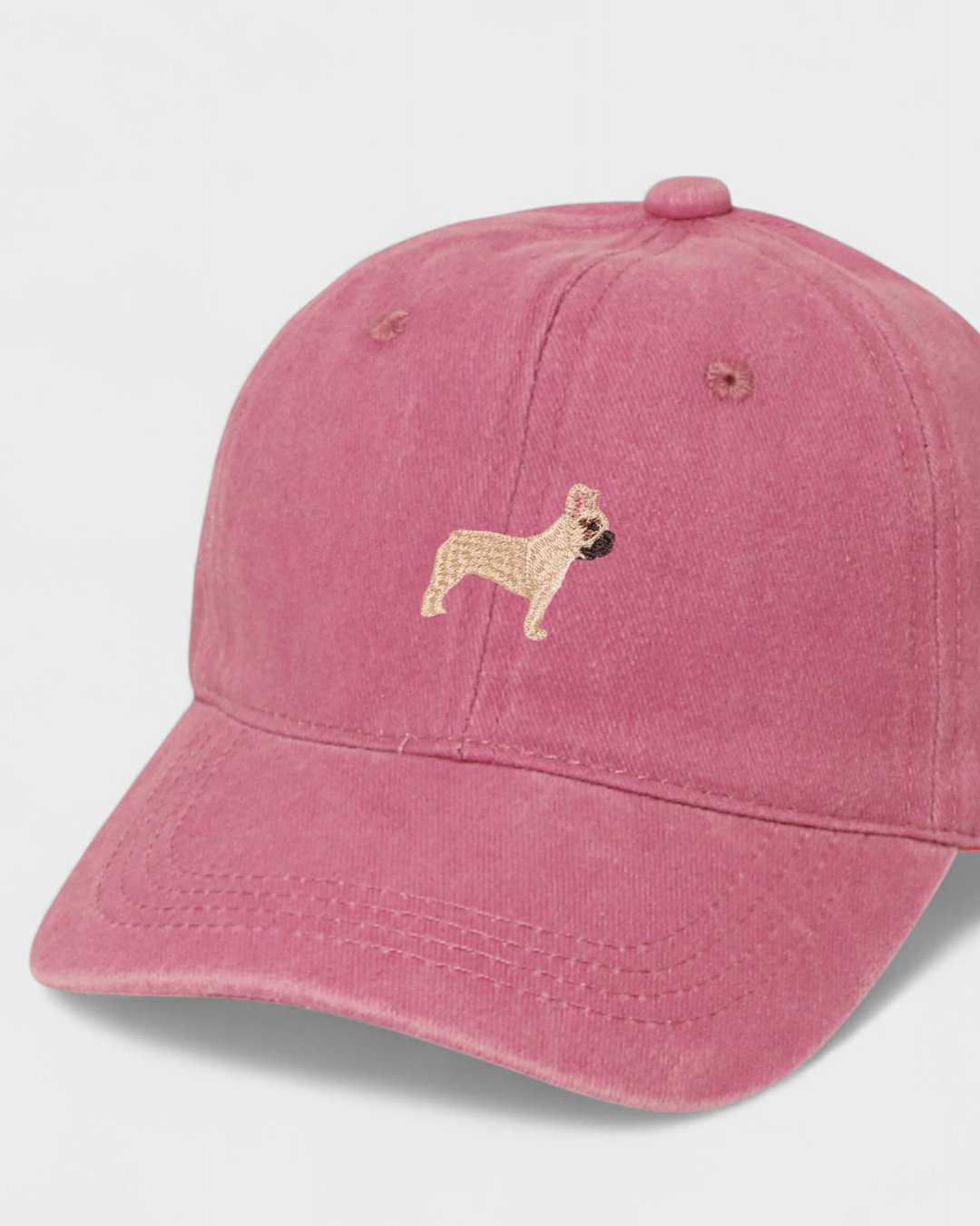 Dalmatian personalised hat with embroidered dog design on front, made of 100% washed cotton.