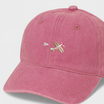Airplane personalised hat with embroidered design on the front in pink color, made of 100% washed cotton.