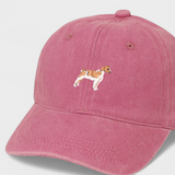 Pink Brittany Spaniel personalised hat with embroidered dog design and custom back embroidery in cotton baseball style