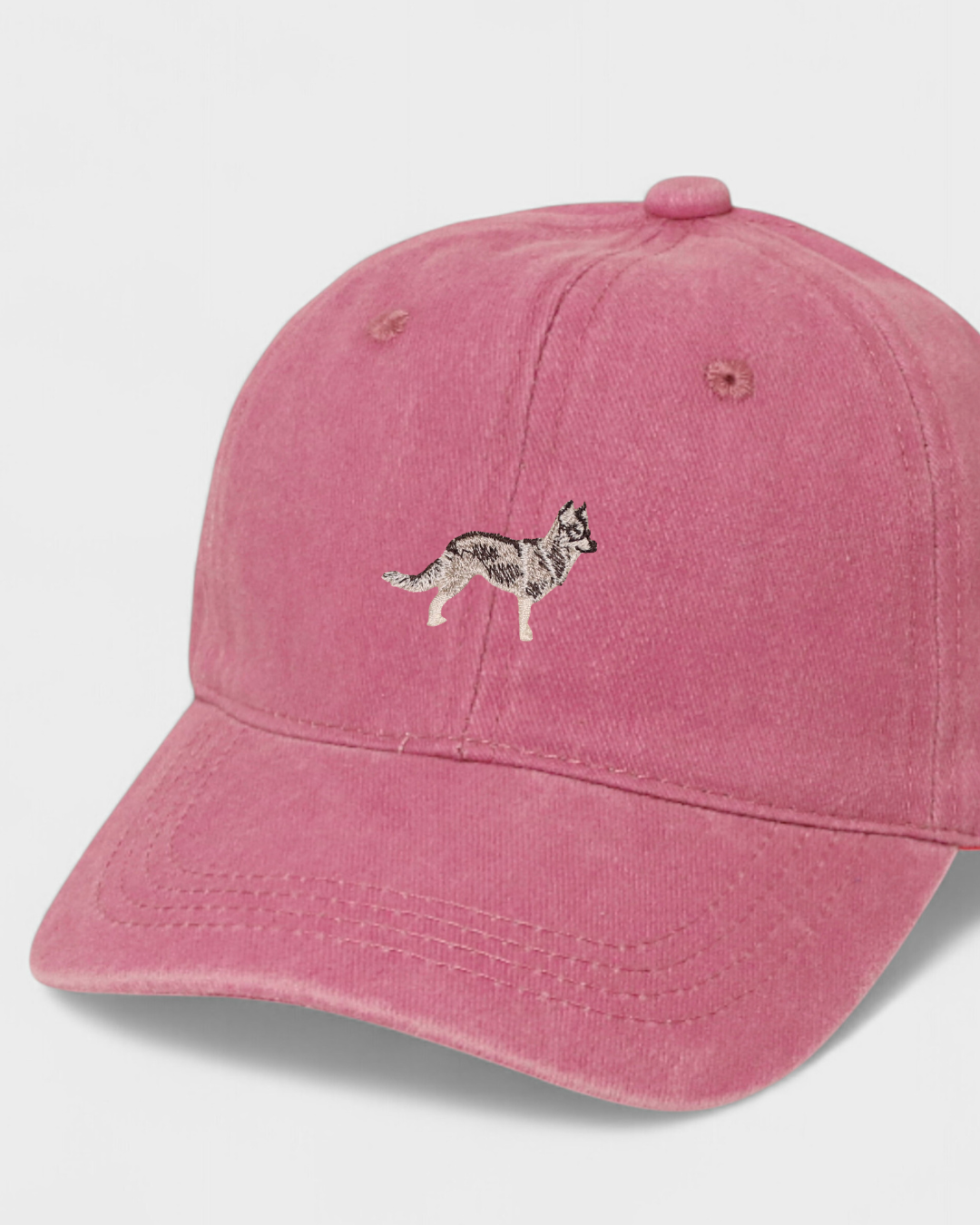 Husky personalised hat with embroidered design, 100% washed cotton, classic baseball fit.