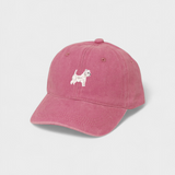 Pink personalised hat with embroidered white West Highland White Terrier design on front