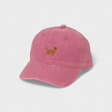 Pink baseball hat with embroidered Cocker Spaniel design, personalised embroidery option, 100% washed cotton