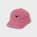 Pink Basset Hound Personalised Hat with embroidered dog design on front made of 100% washed cotton baseball cap