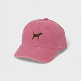 Pink personalised baseball hat with embroidered Chihuahua design on front