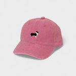 Pink Border Collie personalised hat with embroidered dog design and custom back embroidery option.