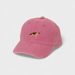 Pink baseball hat with embroidered hand-drawn German Shepherd and personalized back embroidery option