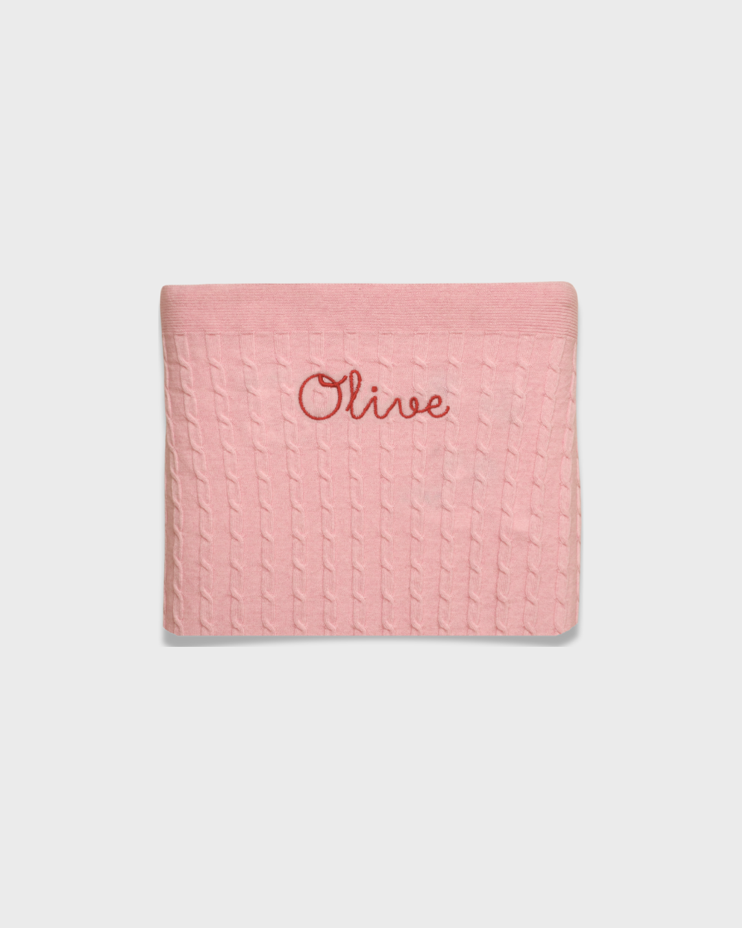 Pink Merino Baby Blanket with personalized embroidered name Olive, soft and breathable wool fabric for baby warmth and comfort