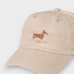 Beige Corgi personalised baseball cap with hand-embroidered dog design on front made from 100% washed cotton