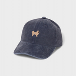 Navy blue Cavoodle personalised hat with embroidered dog design on front and customisable embroidery on back.