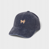 Navy blue Cavoodle personalised hat with embroidered dog design on front and customisable embroidery on back.