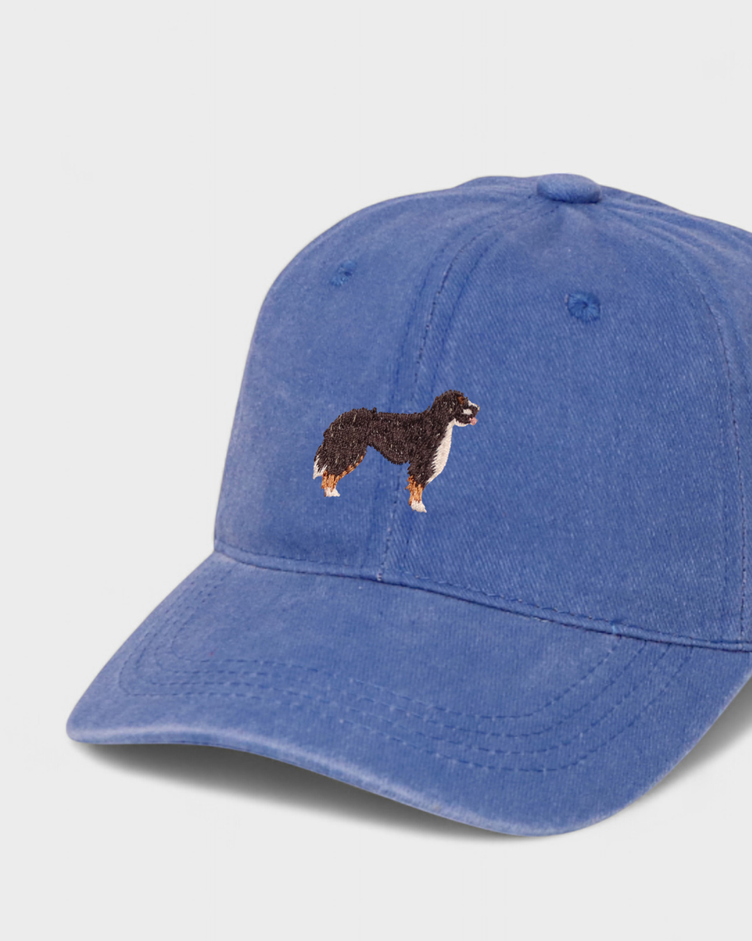 Chow Chow Personalised Hat with embroidered design in blue cotton.