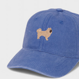 Blue Cavoodle personalised hat with embroidered dog design and custom text option.