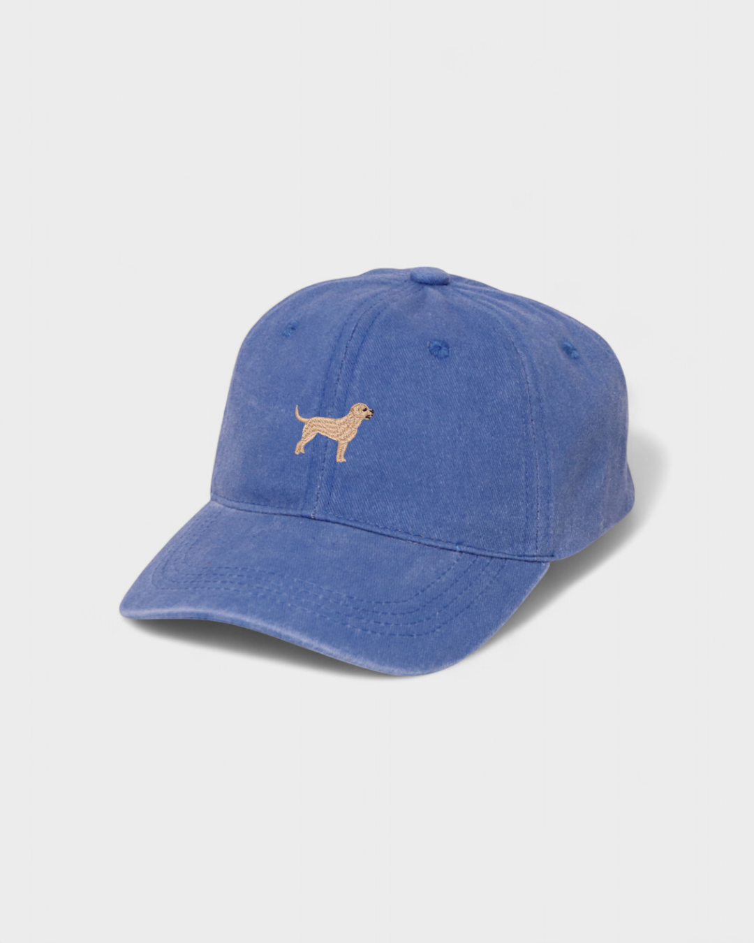 Blue Labrador Personalised Hat with embroidered Labrador design, made of 100% washed cotton.
