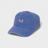 Blue cotton baseball cap with embroidered hand-drawn Corgi design and personalized embroidery option on back Corgi Personalised Hat