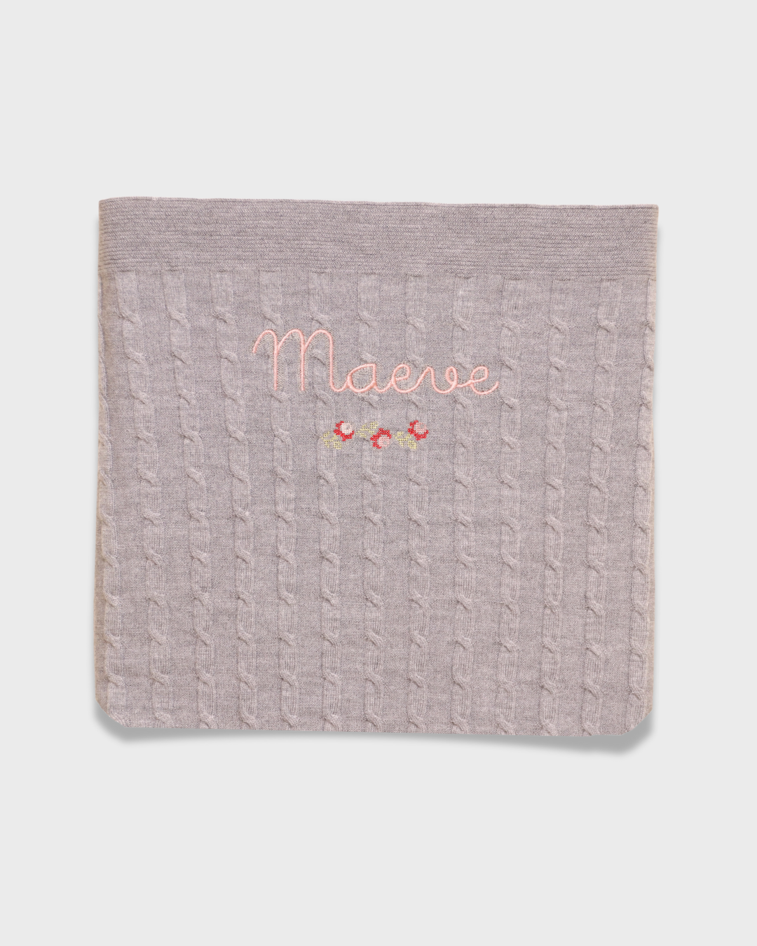 Merino Baby Blanket with Rosette Design and Embroidery