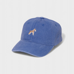 Blue Schnauzer personalised hat with embroidered dog design on front, made of 100% washed cotton in classic baseball style