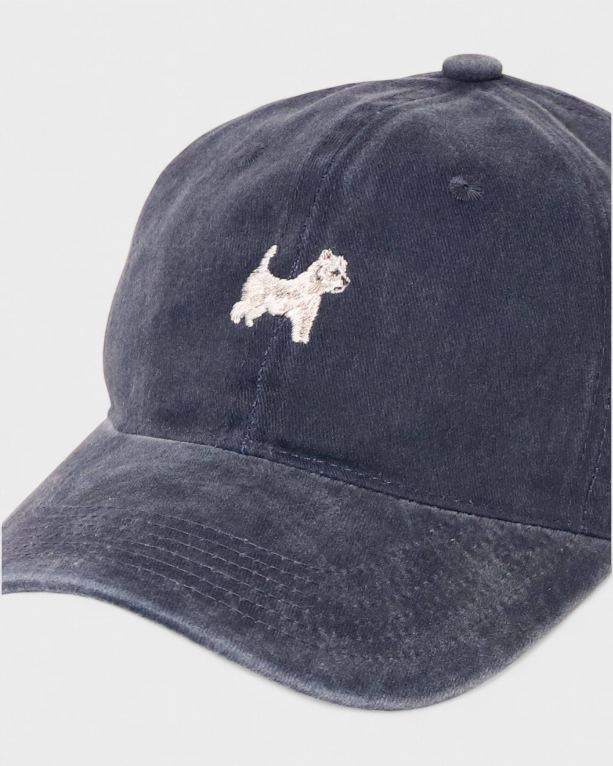 Westie White Terrier Personalised Hat with embroidered design, 100% washed cotton.