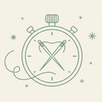 Minimalist stopwatch with needle and thread symbolizing rush order service