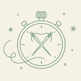 Minimalist stopwatch with needle and thread symbolizing rush order service