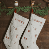 Holiday Pattern Linen Stocking - Namesake Embroidery Studio