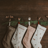 Holiday Pattern Linen Stocking - Namesake Embroidery Studio