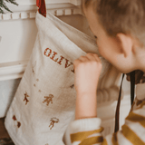 Holiday Pattern Linen Stocking - Namesake Embroidery Studio