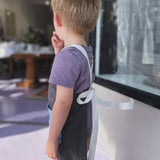 Kids Blue on Stone Grey Linen Apron - Namesake Embroidery Studio