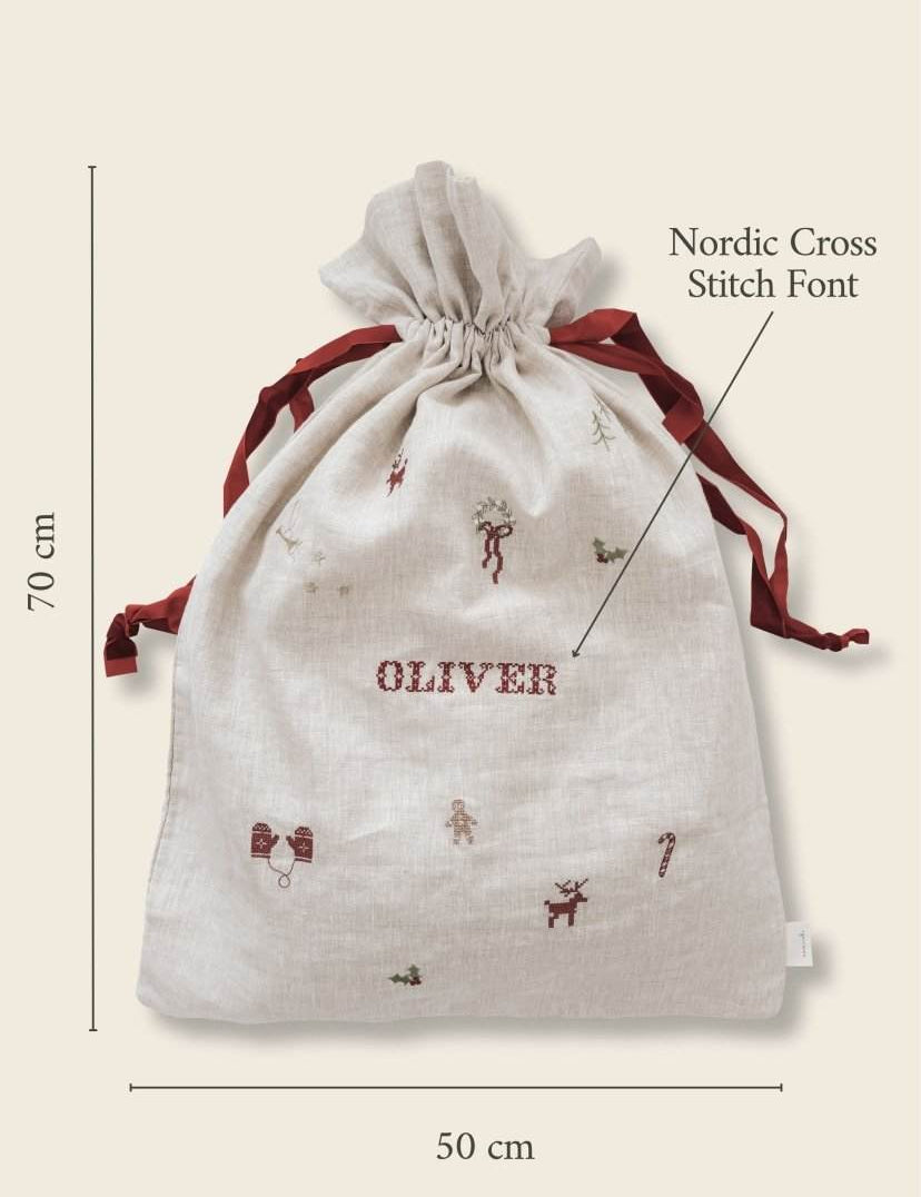 Linen Pattern Santa Sack - Namesake Embroidery Studio