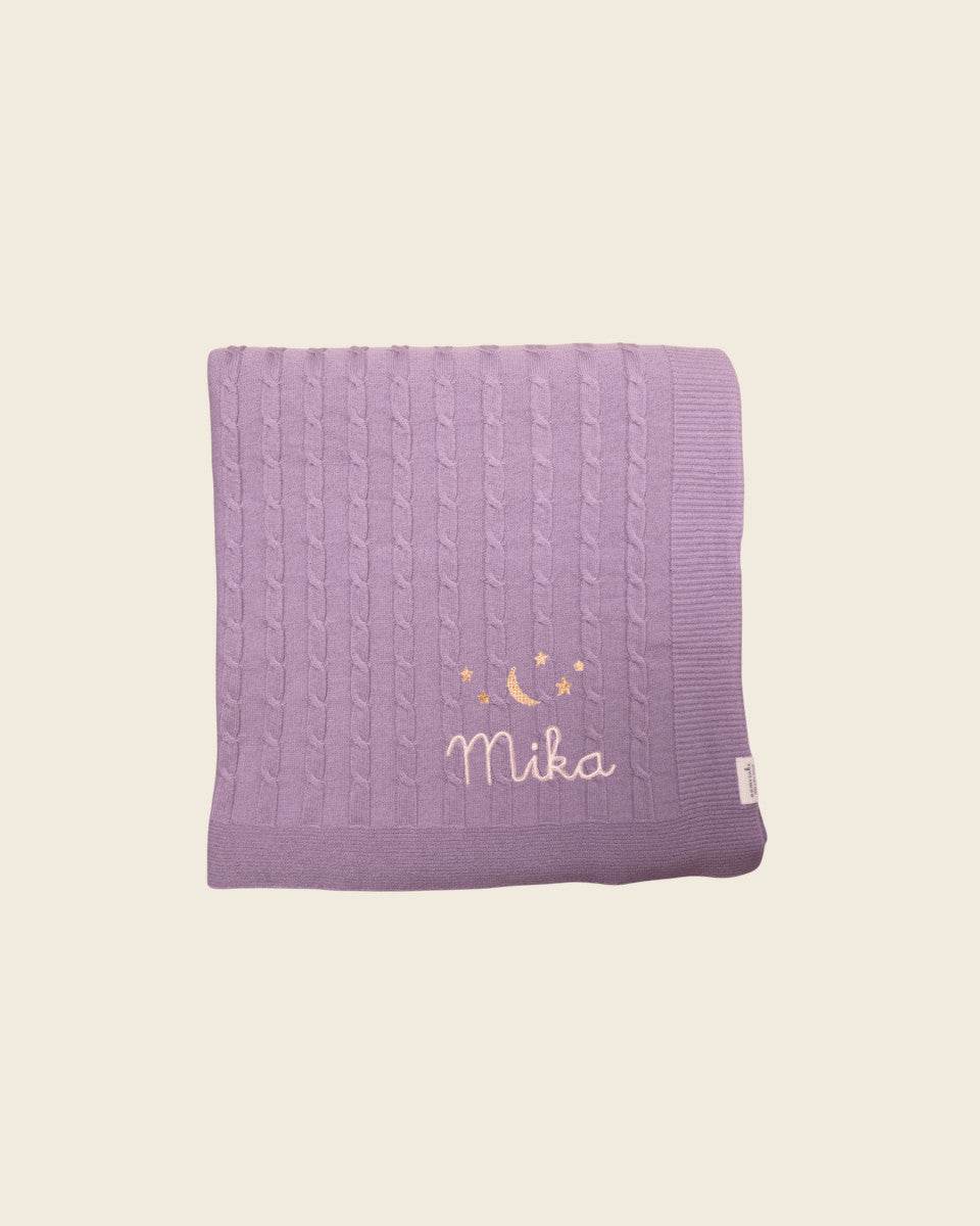 Merino Baby Blanket - Moon & Stars Design - Namesake Embroidery Studio