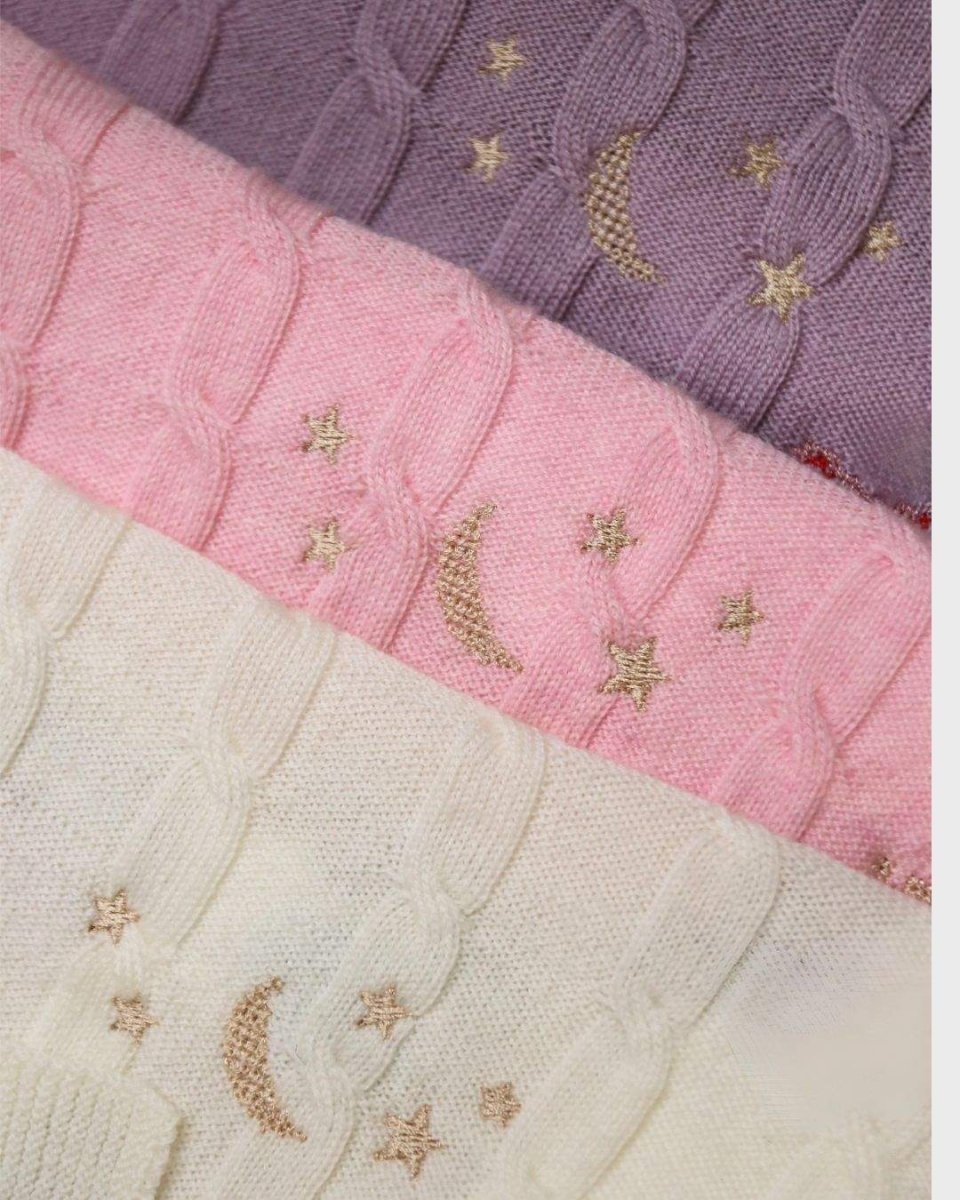 Merino Baby Blanket - Moon & Stars Design - Namesake Embroidery Studio