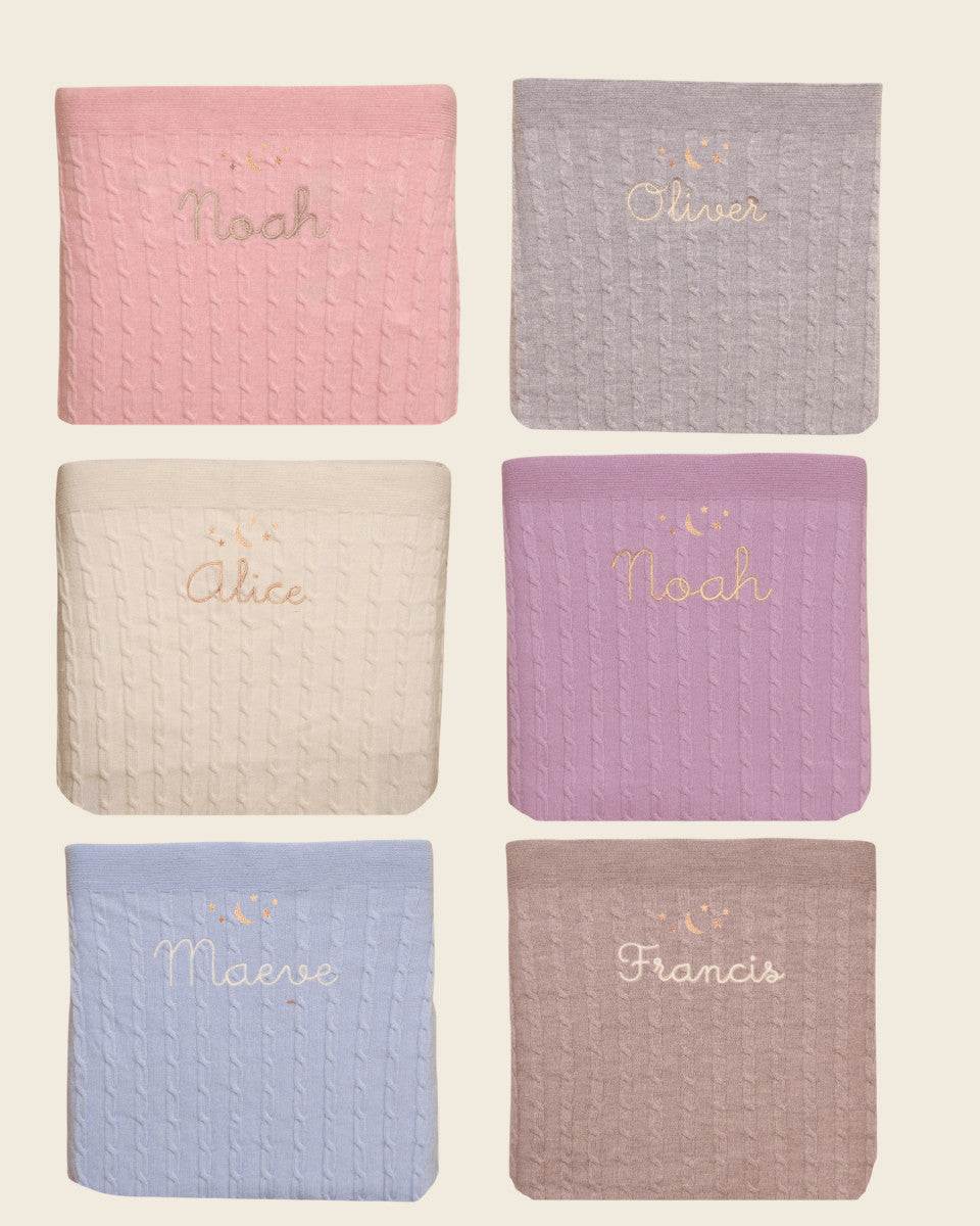 Merino Baby Blanket - Moon & Stars Design - Namesake Embroidery Studio