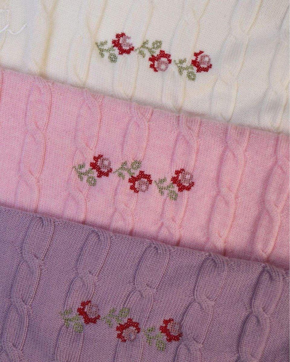 Merino Baby Blanket - Rosette Design - Namesake Embroidery Studio