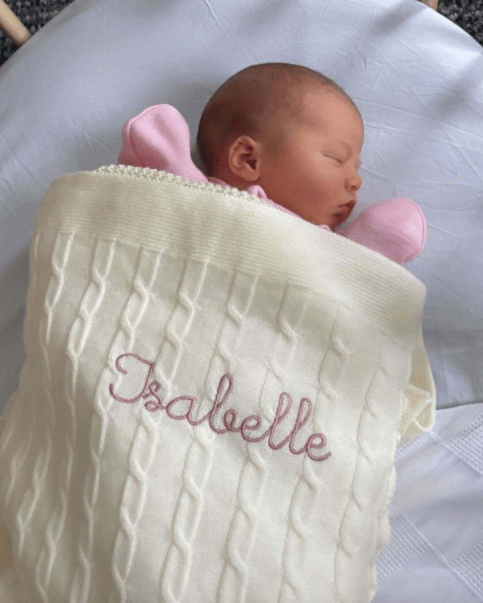 Merino Baby Blanket - Rosette Design - Namesake Embroidery Studio