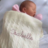 Merino Baby Blanket - Rosette Design - Namesake Embroidery Studio