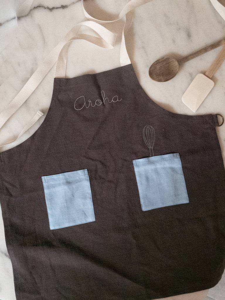Kids Blue on Stone Grey Linen Apron