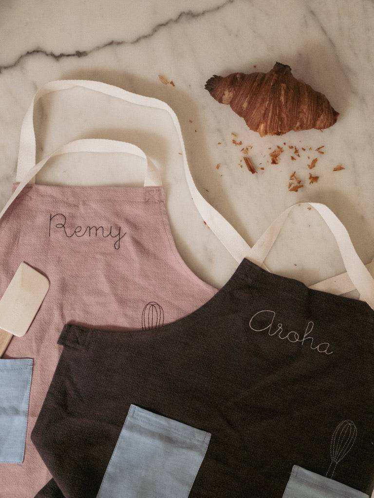 Kids Blue on Stone Grey Linen Apron