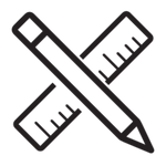 Item personalization icon featuring a pencil and ruler intersecting.